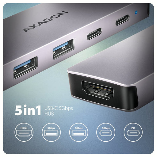 EAN 8595247908049 - Axagon HMC-5H60 base para portátil y replicador de puertos Alámbrico USB 3.2 Gen 1 (3.1 Gen 1) Type-C Gri imagen 2