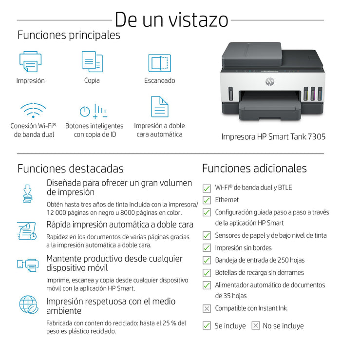 EAN 0195908302490 - HP Smart Tank 7305 All-in-One Printer Inyección de tinta térmica A4 4800 x 1200 DPI 15 ppm Wifi imagen 6