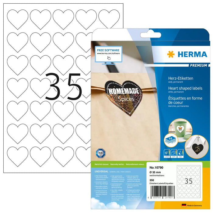 EAN 4008705107907 - HERMA 10790 etiqueta autoadhesiva Corazón Permanente Blanco 350 pieza(s) imagen 1