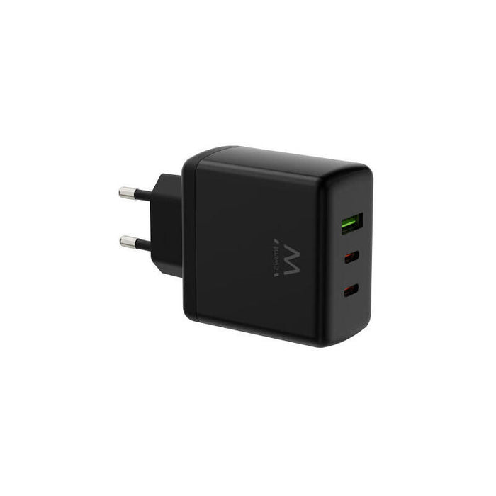 (Abm) Ewent Cargador Gan Fast De 65w, 3 Puertos (2 Usb-C Pd Y 1usb-A Qc) Diseño Compacto