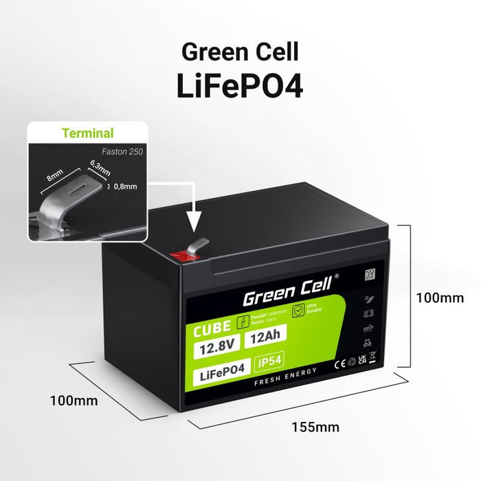 EAN 5904326374881 - Green Cell LFPGC12V12AH batería para sistema ups Fosfato de hierro-litio (LiFePo4) 12,8 V 12 Ah imagen 2