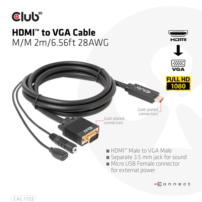 EAN 8719214472221 - CLUB3D CAC-1712 adaptador de cable de vídeo 2 m VGA (D-Sub) + 3,5mm HDMI + Micro-USB Negro imagen 4