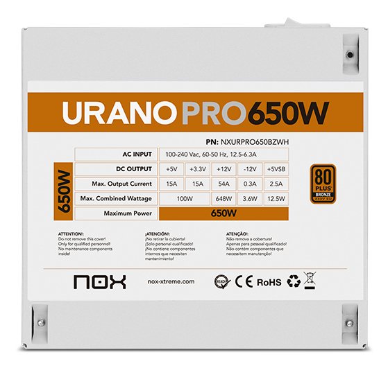EAN 8436587976049 - NOX Urano PRO White 650W Bronze unidad de fuente de alimentación ATX Blanco imagen 8