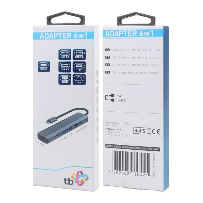 Adaptador Usb C 6 En 1 Tb Hdmi Usb3 Rj45 Pd