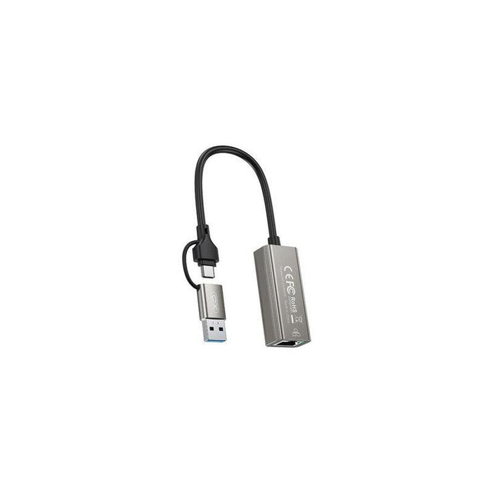 Adaptador  Xo Hub018  De Red Rj45 A Usb 3.0 Y Usb-C - Plata