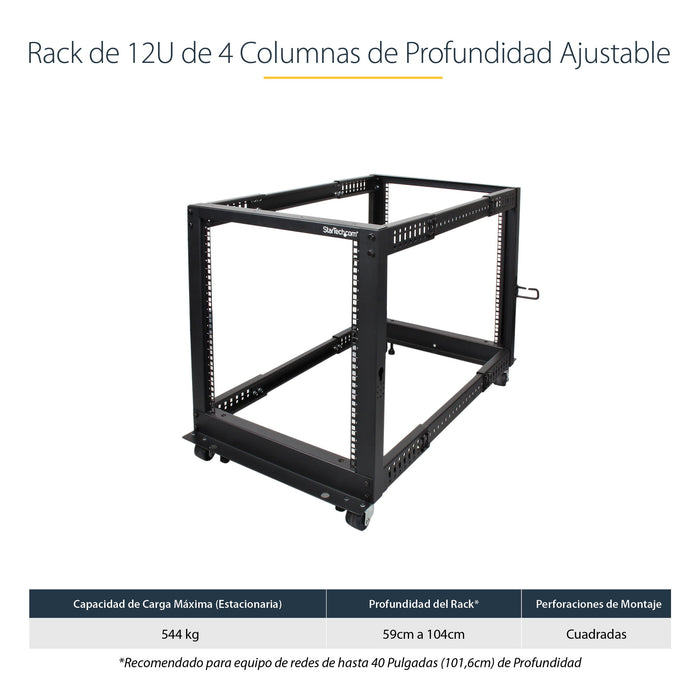 EAN 0065030858502 - StarTech.com 4POSTRACK12U armario rack Rack o bastidor independiente Negro imagen 8