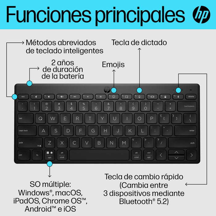 EAN 196548516445 - HP 355 Compact Multi-Device Keyboard teclado Hogar Negro imagen 9