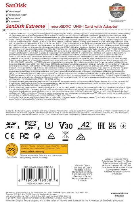 EAN 0619659193386 - SanDisk Extreme 64 GB MicroSDXC UHS-I Clase 10 imagen 4