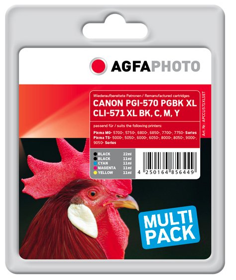 EAN 4250164856449 - AgfaPhoto APCCLI571XLSET cartucho de tinta 5 pieza(s) Compatible Negro, Cian, Magenta, Amarillo imagen 1