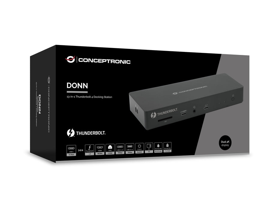 EAN 4015867240748 - Conceptronic DONN30B base para portátil y replicador de puertos Alámbrico Thunderbolt 4 Negro imagen 8