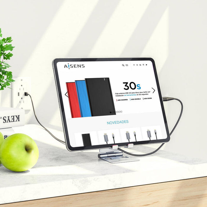 Aisens Soporte De Sobremesa Tamaño M Ajustable (2 Pivotes) Para Movil / Tablet - Plata