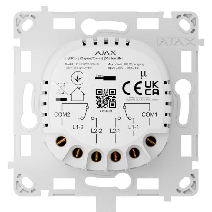 Ajax Lightswitch-Lightcore-2g-2w Ajax Lightswitch Lightcore 2-Gang 2-Way. Interruptor Doble Conmutado