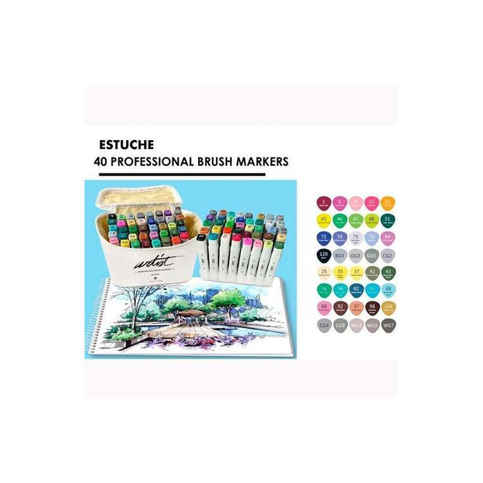 Alex Bog Rotuladores Canvas Luxe Professional Brush Market Doble Punta Biselada / Pincel C/Surtidos En Estuche De 40