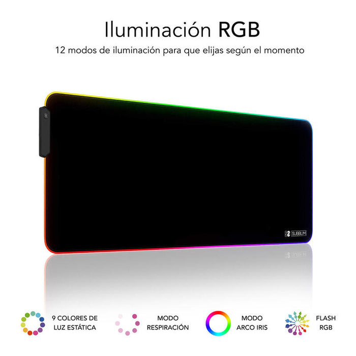 Alfombrilla Premium Led Rgb Subblim 800x300x4mm/ 9 Colores/ 3 Efectos De Iluminacion