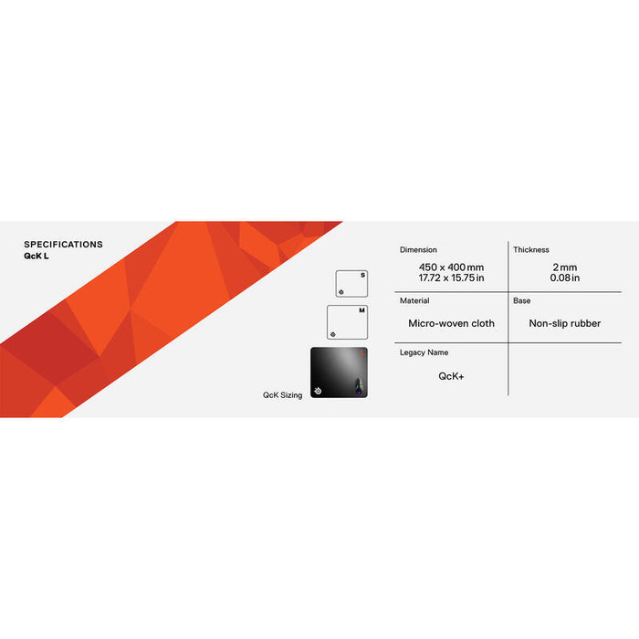 Alfombrilla Steelseries Qck+  Tela Steelseries Qck+, Negro, 300 G, 400 X 450 X 2 Mm