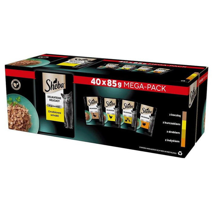 Alimentación Húmeda Para Gatos Sheba Delicacy Sabores De Aves En Jalea  40x85 G