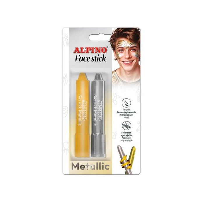 Alpino Fiesta Face Stick Pack Con 2 Barritas De Pintura Facial - Sistema Retractil Giratorio - Se Lava Con Agua -