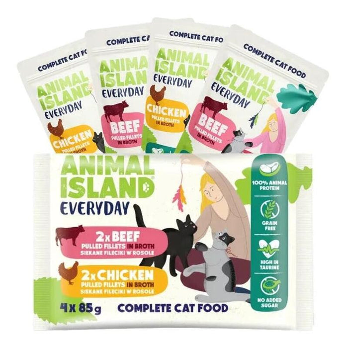 Animal Island Everyday Chicken And Beef Fillets In Broth - Wet Cat Food - 4 X 85g