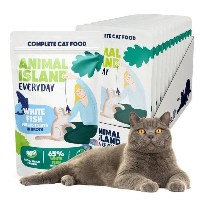 Animal Island Everyday White Fish Fillets In Broth - Wet Cat Food - 12 X 85g