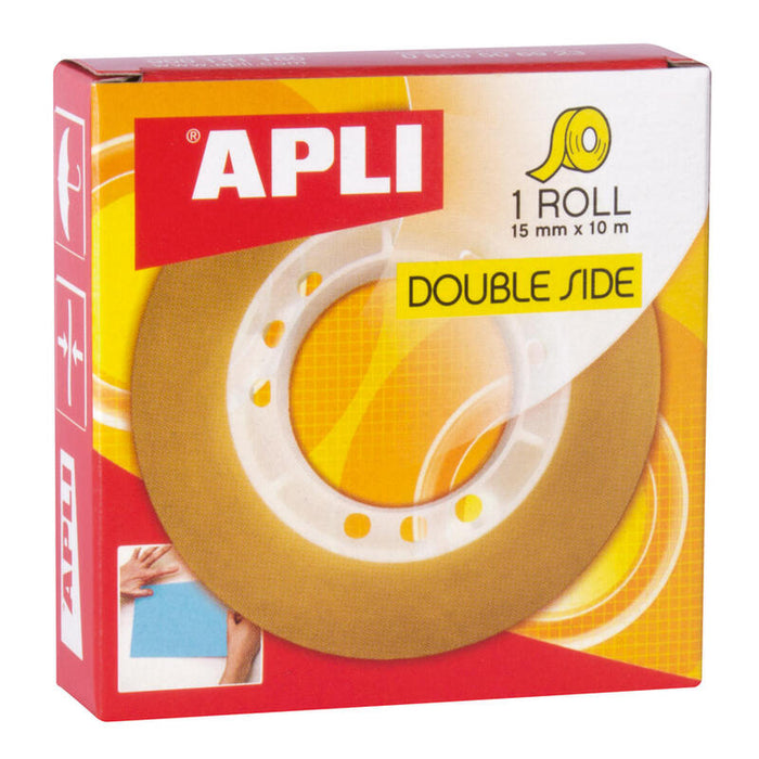 Apli Cinta Adhesiva Transparente Doble Cara Rollo 15mm X 10m Pack 20u