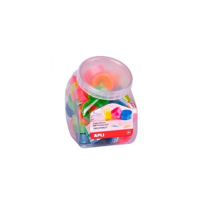 Apli Cinta Adhesiva Transparente Rollo 19mm X 20m Expositor 50u C/Surtidos Fluorescentes