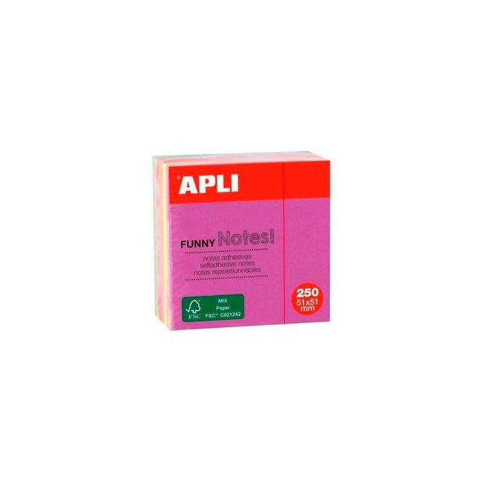 Apli Cubo De Notas Adhesivas Funny 51x51mm Mini-Cubo 250h Colores Fluorescentes Surtidos
