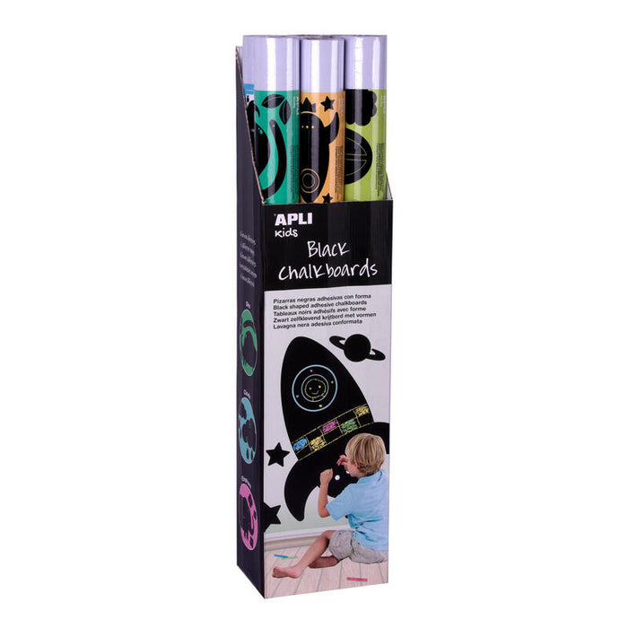 Apli Expositor Pizarras Negras Y Adhesivas Con Formas De Animales - Medida 100x60cm - 6 Modelos Diferentes - Adhesivo Removible - Recurso Didactico Y Creativo - Color Negro