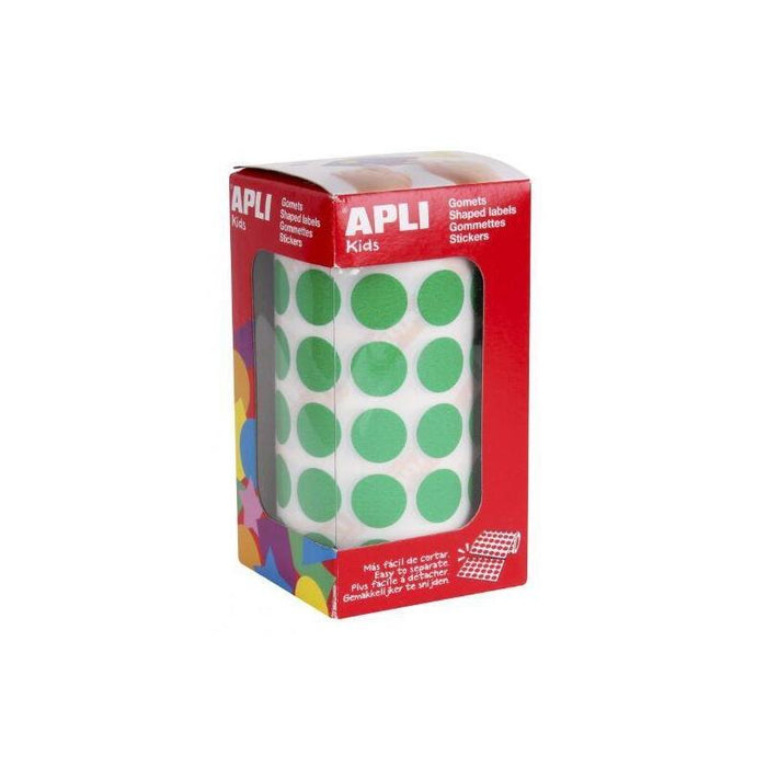 Apli Gomets Redondos 15mm Rollo Verde -Rollo 2832 Unidades-