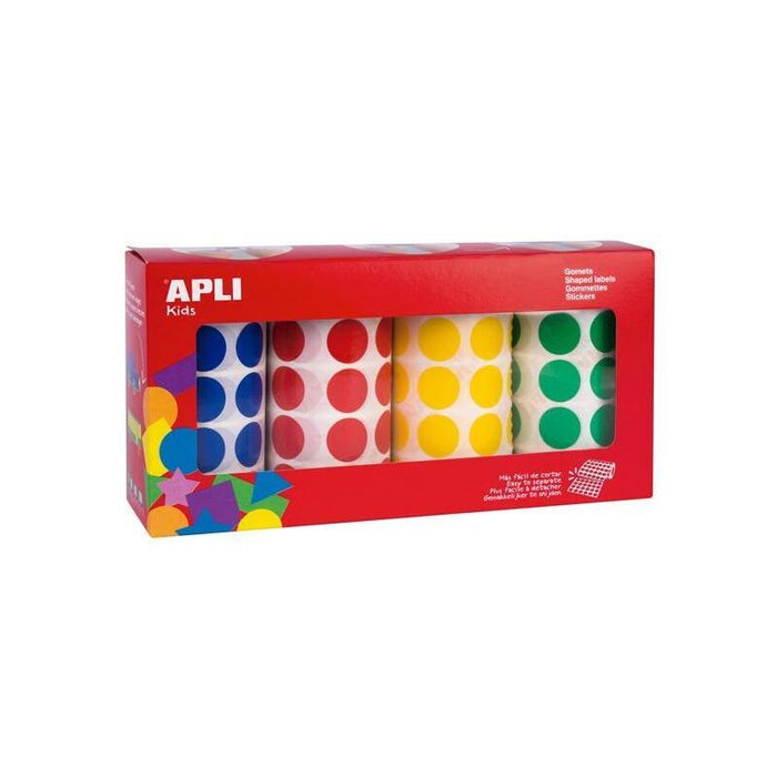 Apli Gomets Redondos 20mm  Caja 4 Rollos Colores Surtidos - 7080 Unidades-