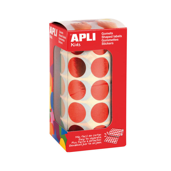 Apli Gomets Redondos Ø 20mm Rojo Metalizado - 59 Hojas Pretroqueladas - 1770 Gomets Por Rollo - Ideal Para Actividades Creativas Con Niños - Normas En-71 Y Fsc - Adhesivo Base Agua - Materiales 100% Reciclables