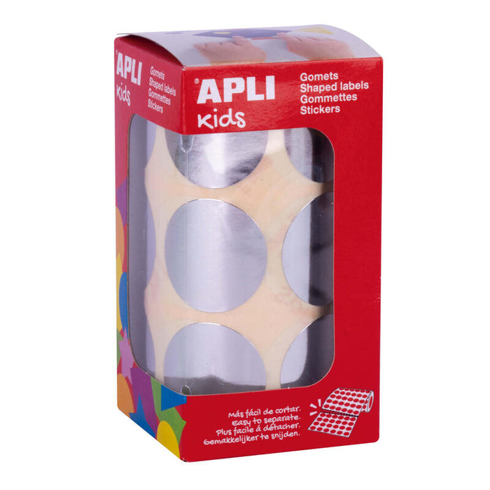 Apli Gomets Redondos Plata Metalizado - Ø33mm - 59 Hojas Pretroqueladas - Adhesivo Base Agua - Normas En-71 Y Fsc