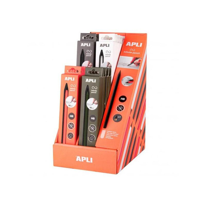 Apli Infinite Pencil Expositor Con 20 Packs De Lapiz Infinito Hb + Mina De Recambio + Tapon Protector - Para Escribir