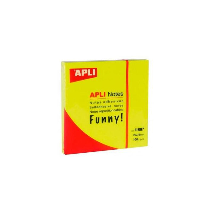 Apli Notas Adhesivas Funny 75x75mm Bloc 100h Amarillo Fluorescente -12u-