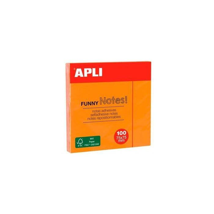 Apli Notas Adhesivas Funny 75x75mm Bloc 100h Pack 12u Naranja Fluorescente
