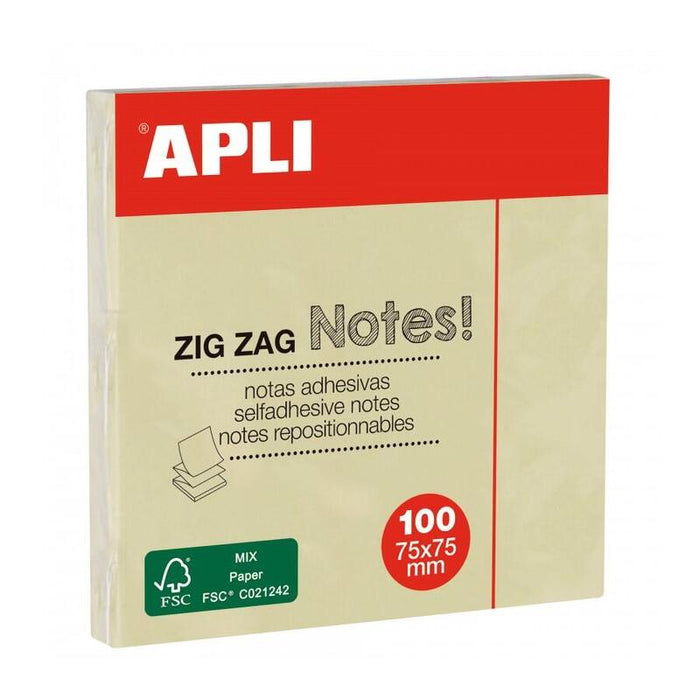 Apli Notas Adhesivas Zigzag Classic 75x75mm Bloc 100h Amarillo