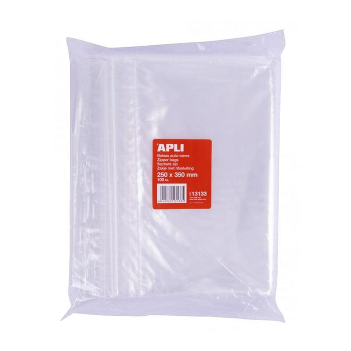 Apli Pack De 100 Bolsas De Auto Cierre 250 X 350 Mm - Cierre Seguro - Aptas Para Alimentos