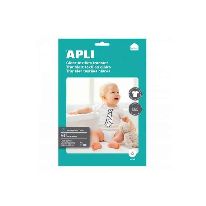 Apli Pack De 3 Hojas De Papel Transfer Para Impresoras Inkjet - Ideal Para Prendas Blancas Y 100% Algodon - Facil