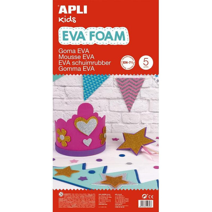 Apli Pack De 5 Goma Eva 600 X 400 Mm - Grosor 2 Mm - Impermeable - Moldeable Al Calor - Color Blanco
