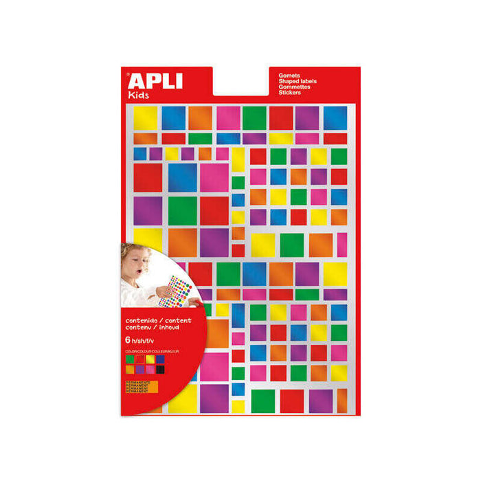 Apli Pack De 732 Gomets Cuadrados - Adhesivo Removible - Acabado Metalizado - Ideales Para Escuelas Infantiles -