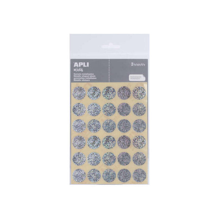 Apli Pack De 90 Gomets Redondos Ø 20mm - Adhesivo Permanente - Ideal Para Escuelas Infantiles Y Colegios - Plata