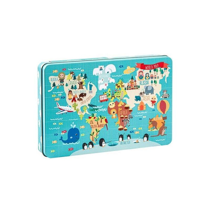 Apli Puzzle Temática Mapamundi 24 Piezas Caja Metálica +3 Años
