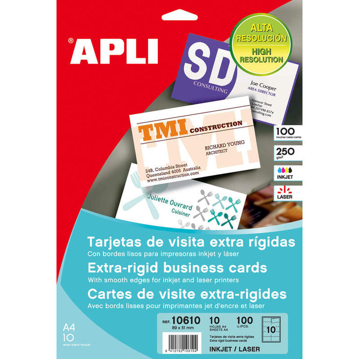 Apli Tarjetas De Visita Cantos Rectos Mate 250g 10 Hojas