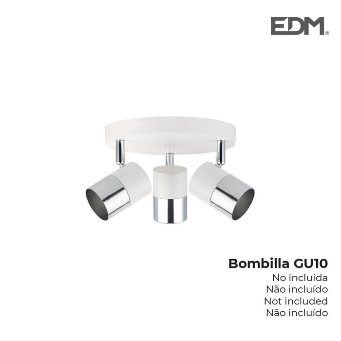 Aplique Halogeno 3 Elementos Color Cromo+Blanco Hueso Gu-10 Modelo Moon Edm