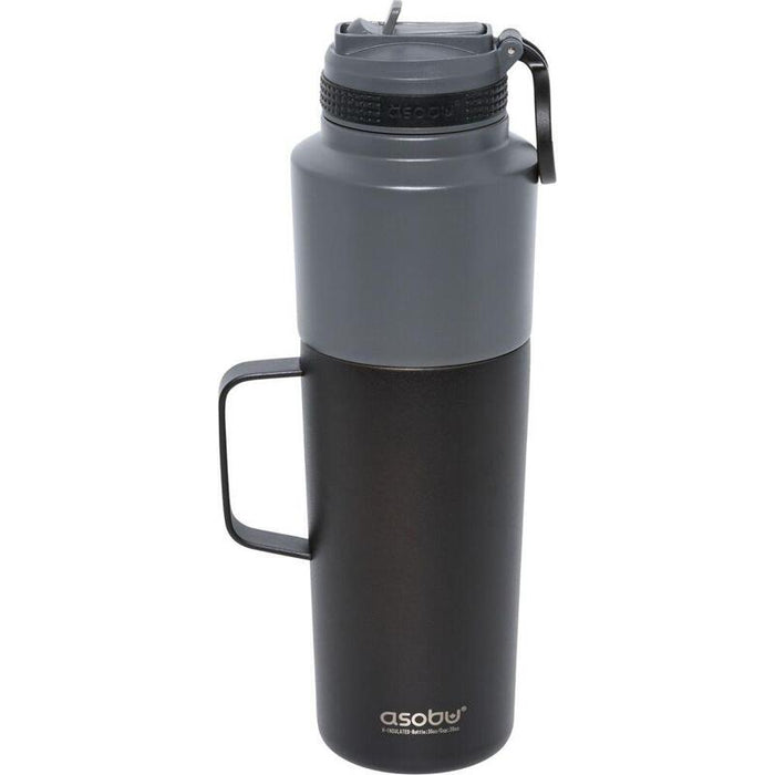 Asobu Pack Doble Botella Con Taza Schwarz, 0,9 L + 0,6 L