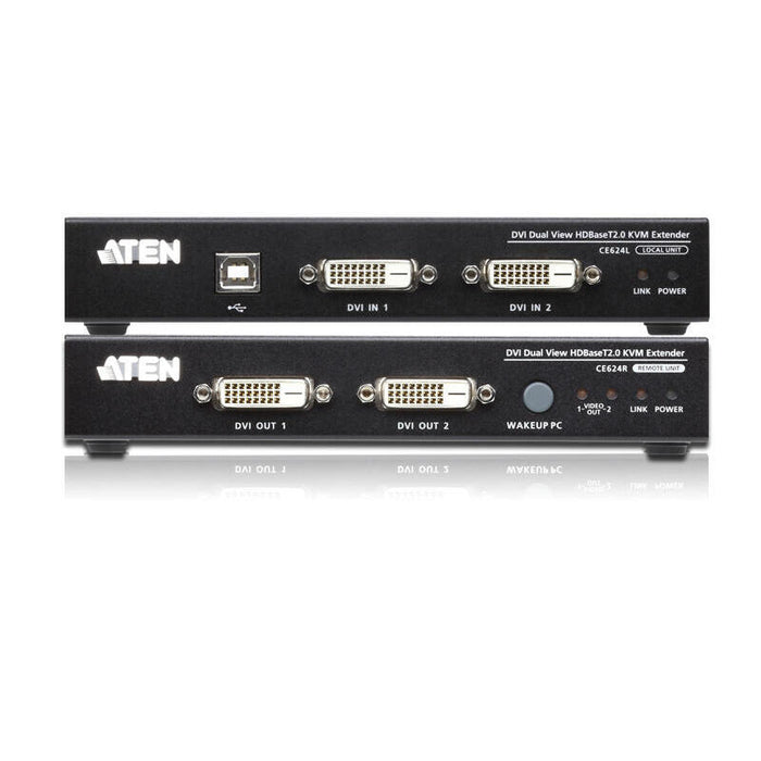 Aten Desktop Kvm Usb 2.0 Dvi Dual View Hdbase T2.0 Kvm Exten Aten Ce624, Transmisor Y Receptor, Inalámbrico, 150 M, Cat5e,Cat6,Cat6a, Teclas De Acceso Rápido, Botones, Negro