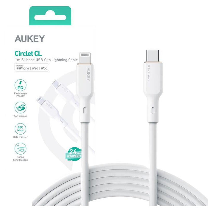 Aukey Cb-Scl2 Power Delivery Usb C - Lightning Apple 1.8m 27w 3a Silicon Cable White