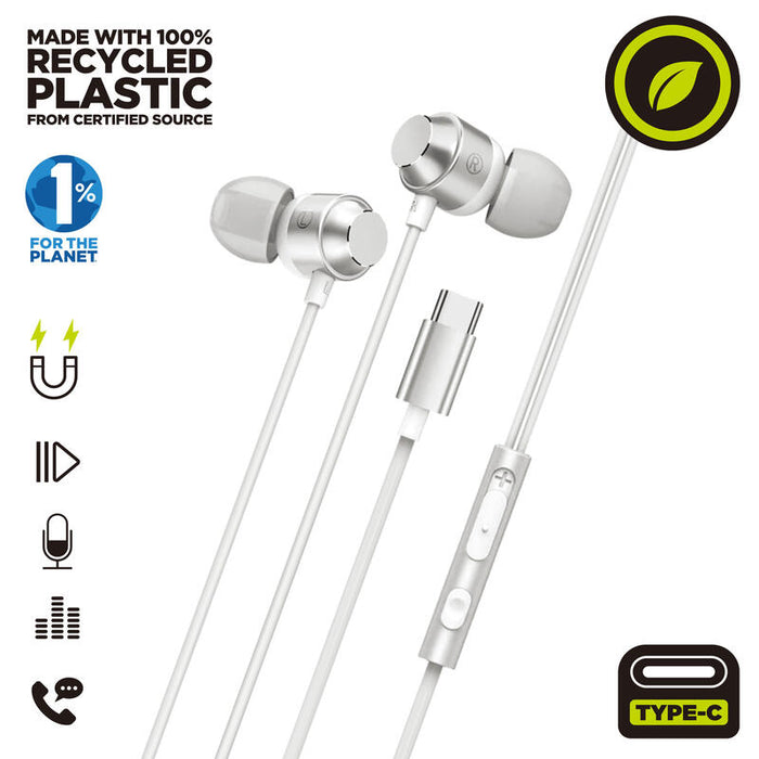 Auriculares  Muvit For Charge  Estéreo M32 Tipo C Magnéticos Blancos