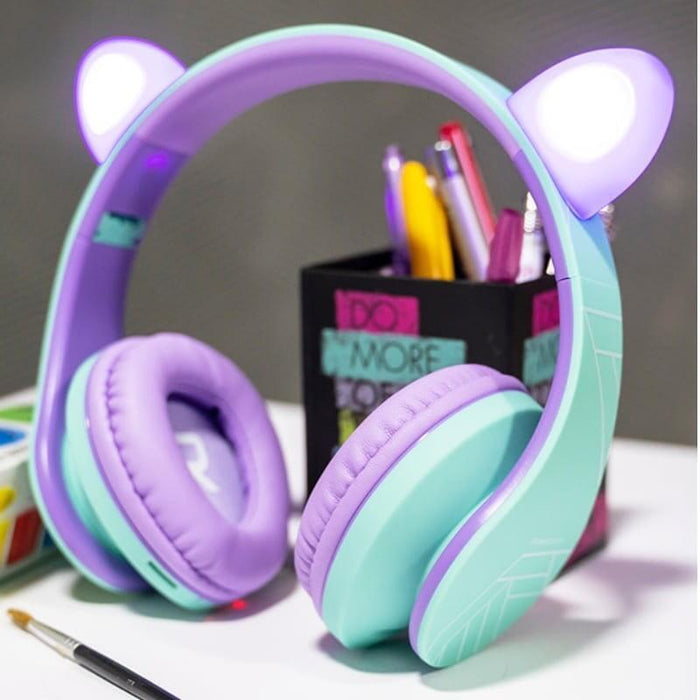 Auriculares  Powerlocus P2 Kids Turquesa/Violeta  Inalámbricos Para Niños