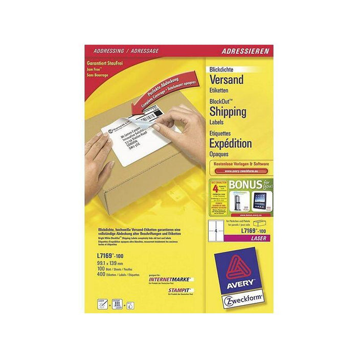 Avery Etiquetas Adhesivas 99,1x139mm Inkjet/Láser Para Envíos 4 X 100h Blanco