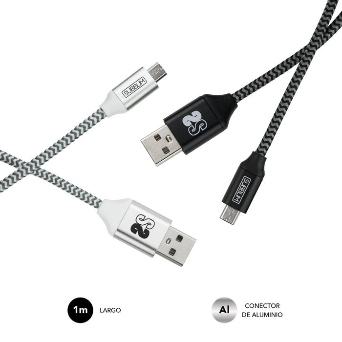 EAN 8436586740627 - SUBBLIM PACK 2 CABLES USB A MICRO USB (2.4A) 1M BLACK/SILVER cable USB Micro-USB A Aluminio, Negro, Gris, imagen 3